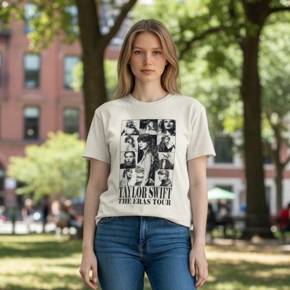 Swifty The ERAS Tour T-Shirt Women's L Beige Cotton Short Sleeve Graphic